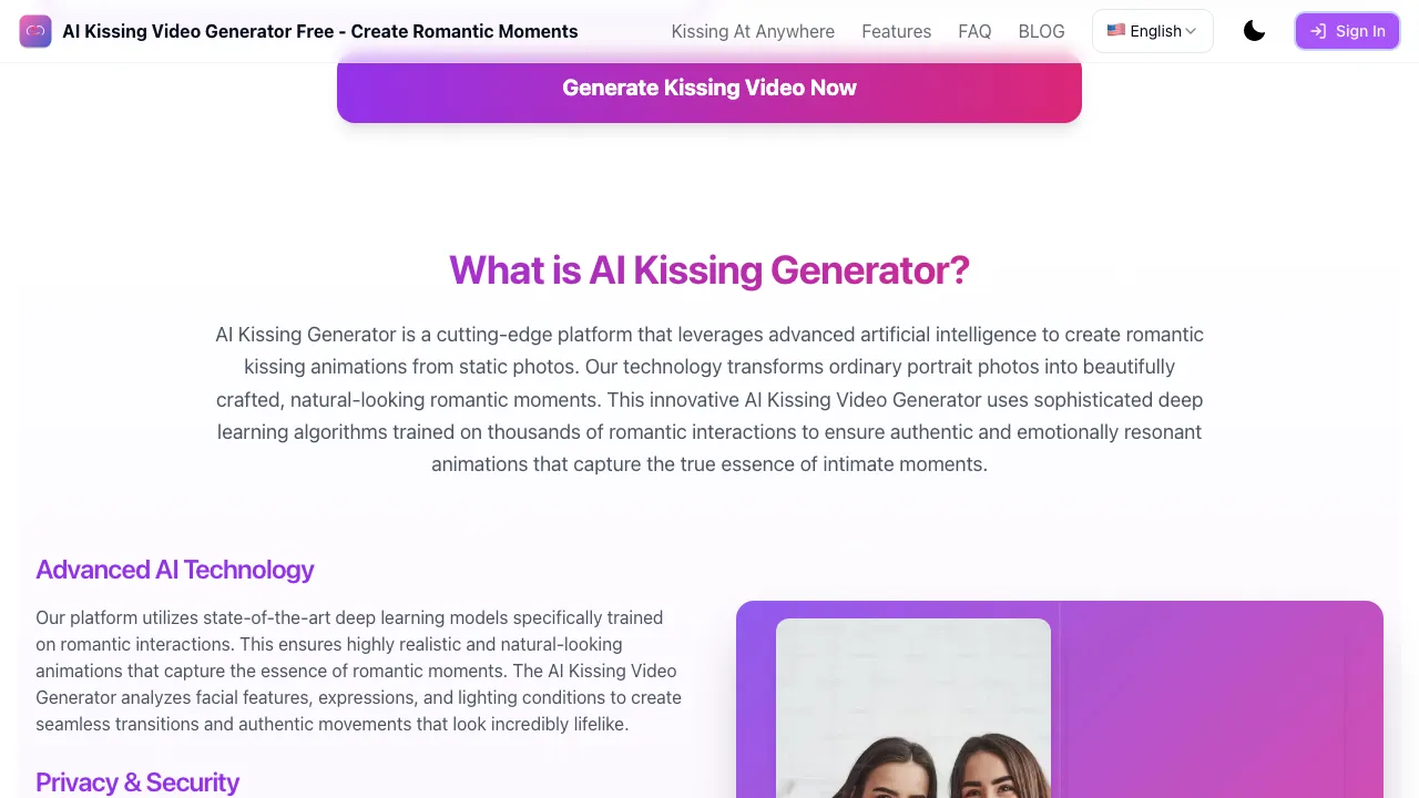 AI Kissing Video Generator screenshot