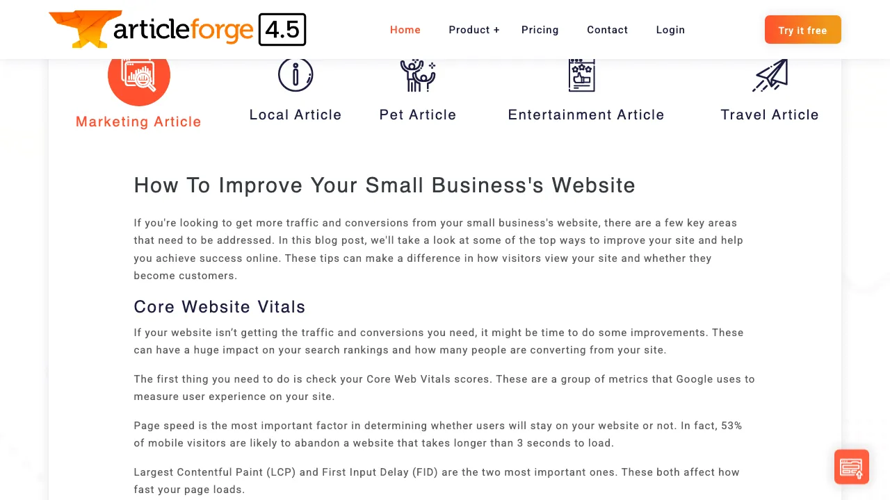 Article Forge screenshot