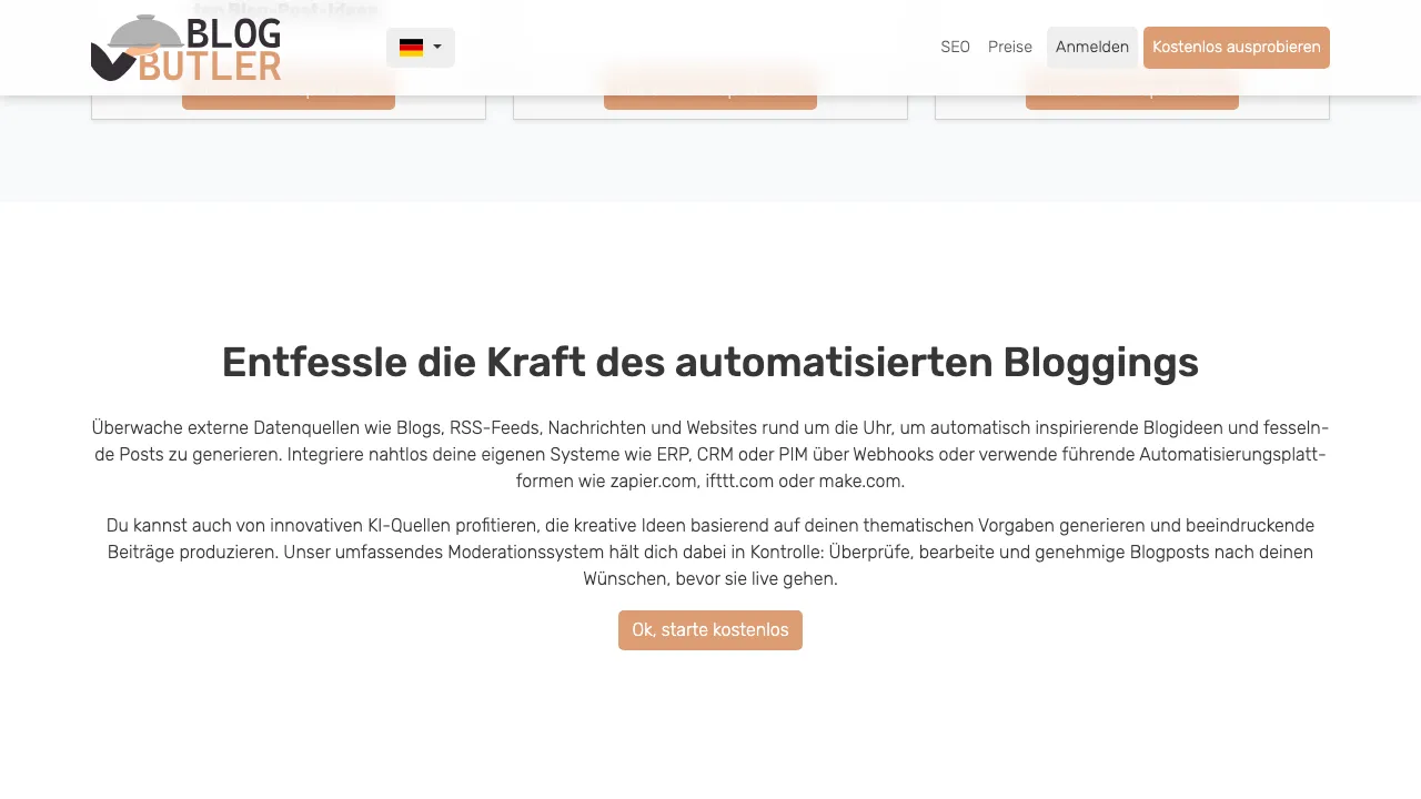 Blogbutler screenshot