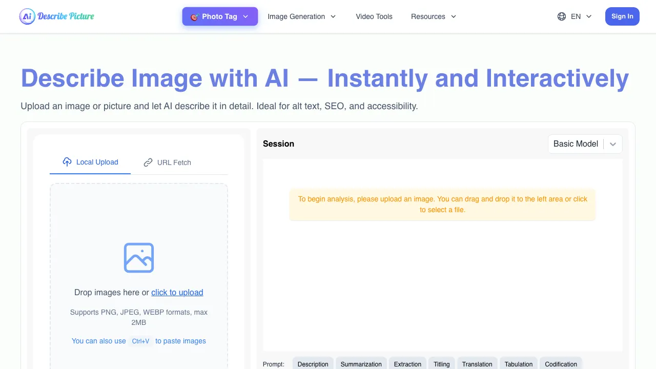 Describe Picture screenshot