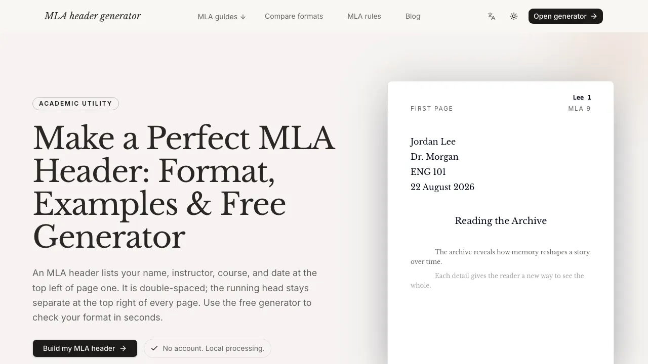 MLA Header Generator screenshot