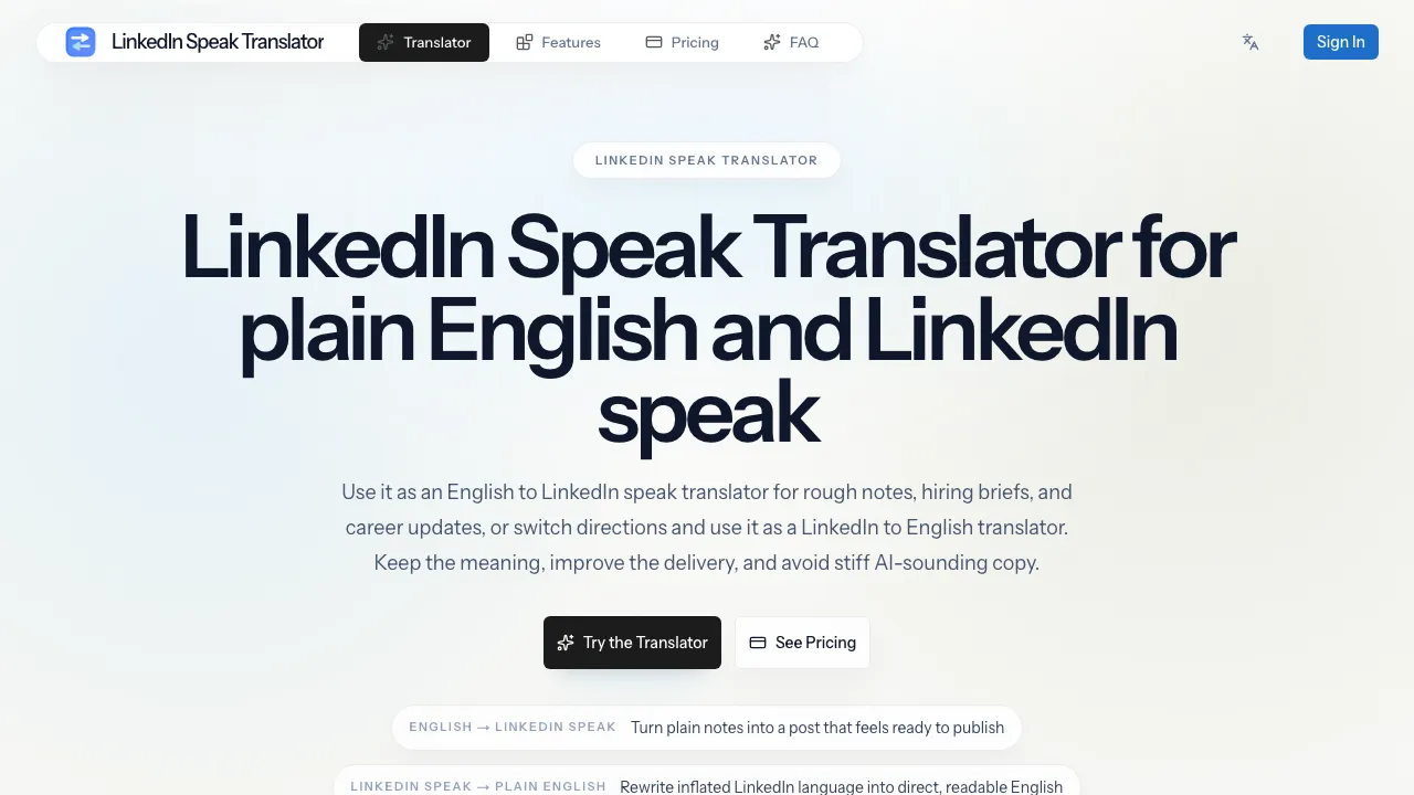 LinkedIn Speak Translator screenshot