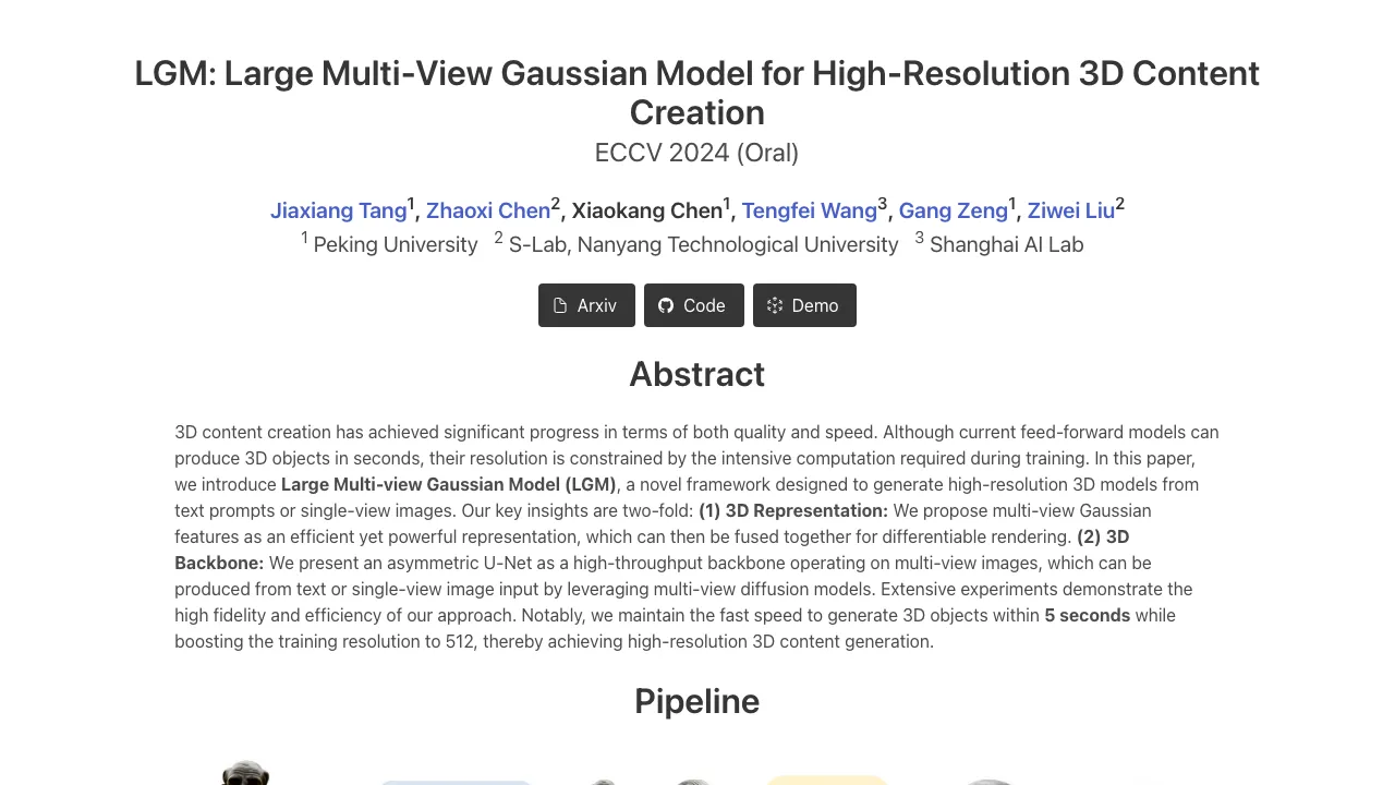 LGM: Large Multi-View Gaussian Model screenshot