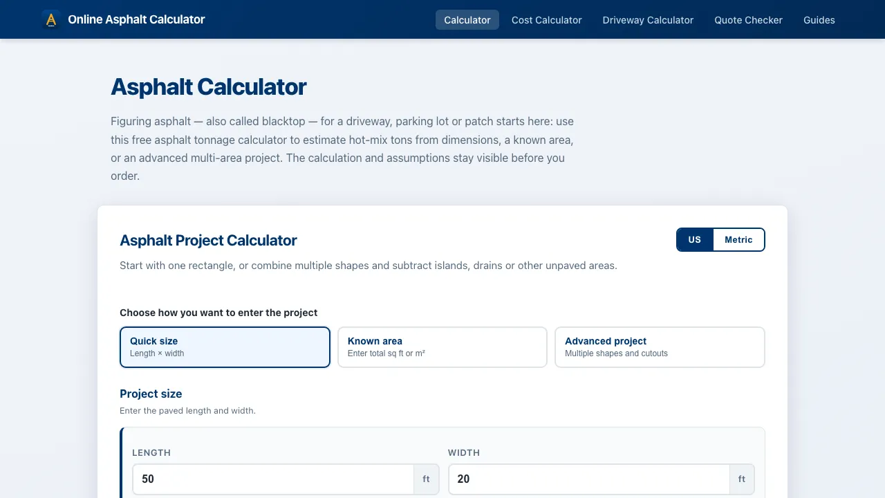 Online Asphalt Calculator screenshot