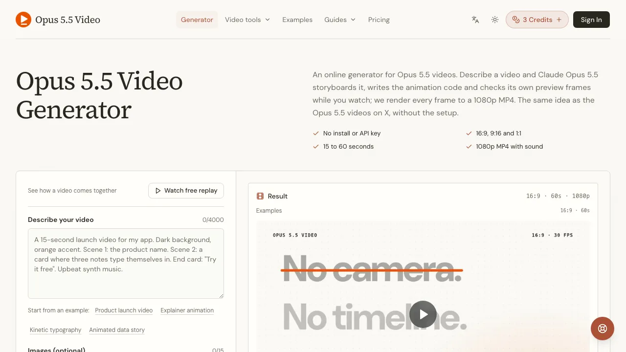Opus 5.5 Video Generator screenshot