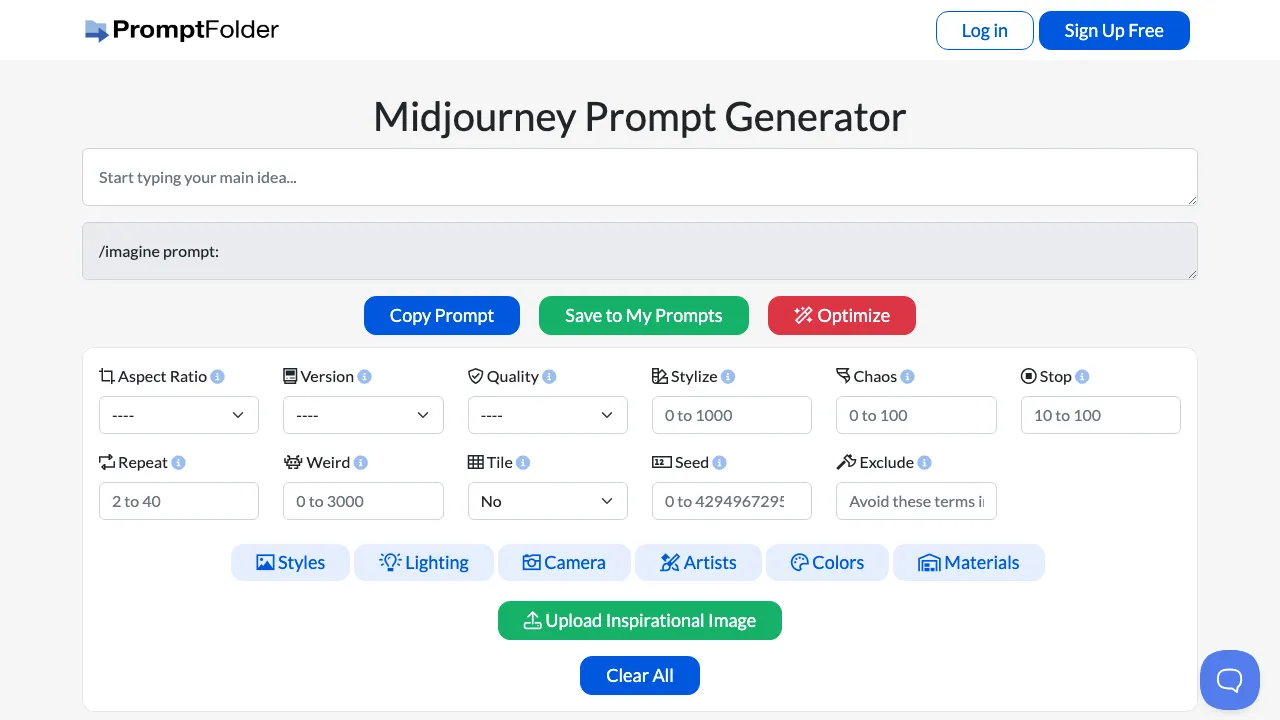 Midjourney Prompt Generator screenshot