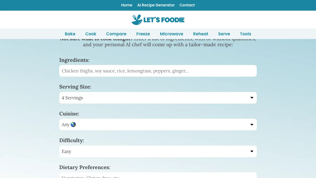 AI Recipe Generator screenshot