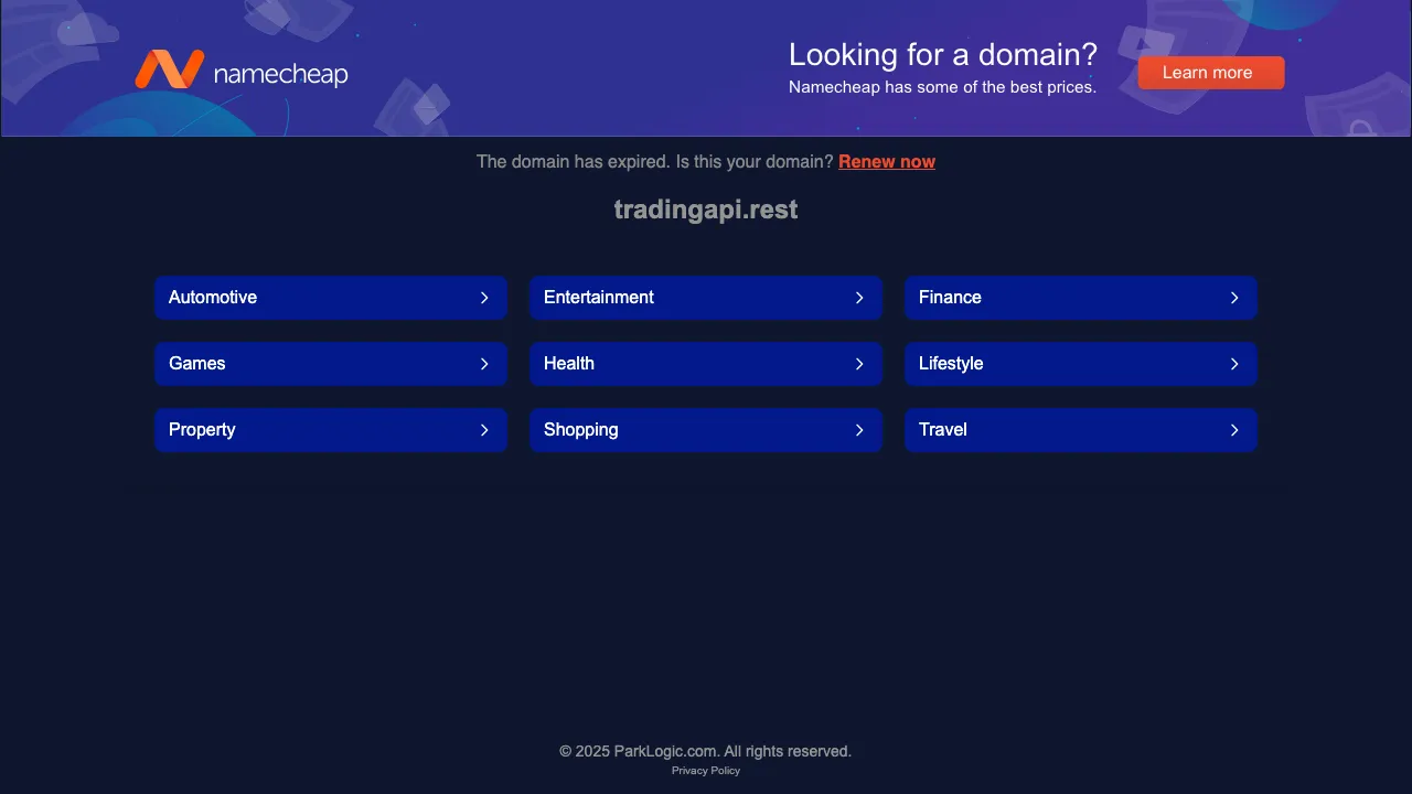 Trading API screenshot