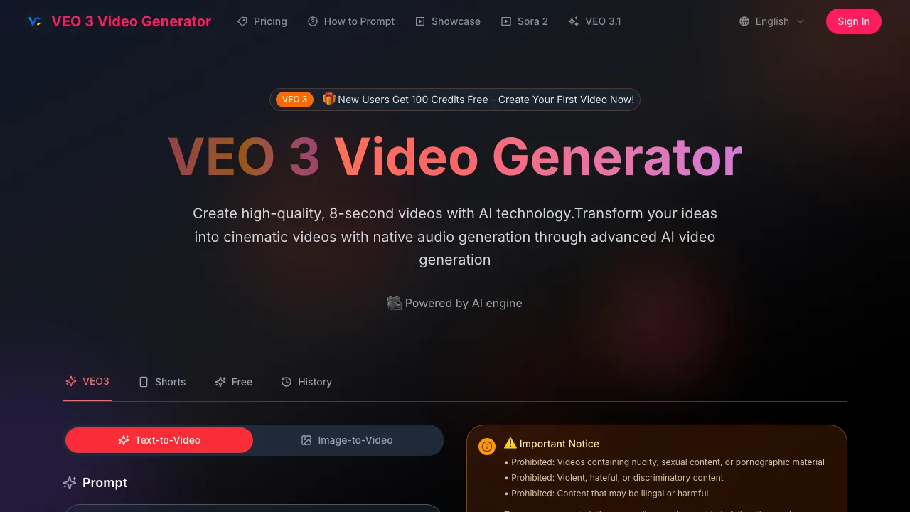 VEO 3 Video Generator screenshot