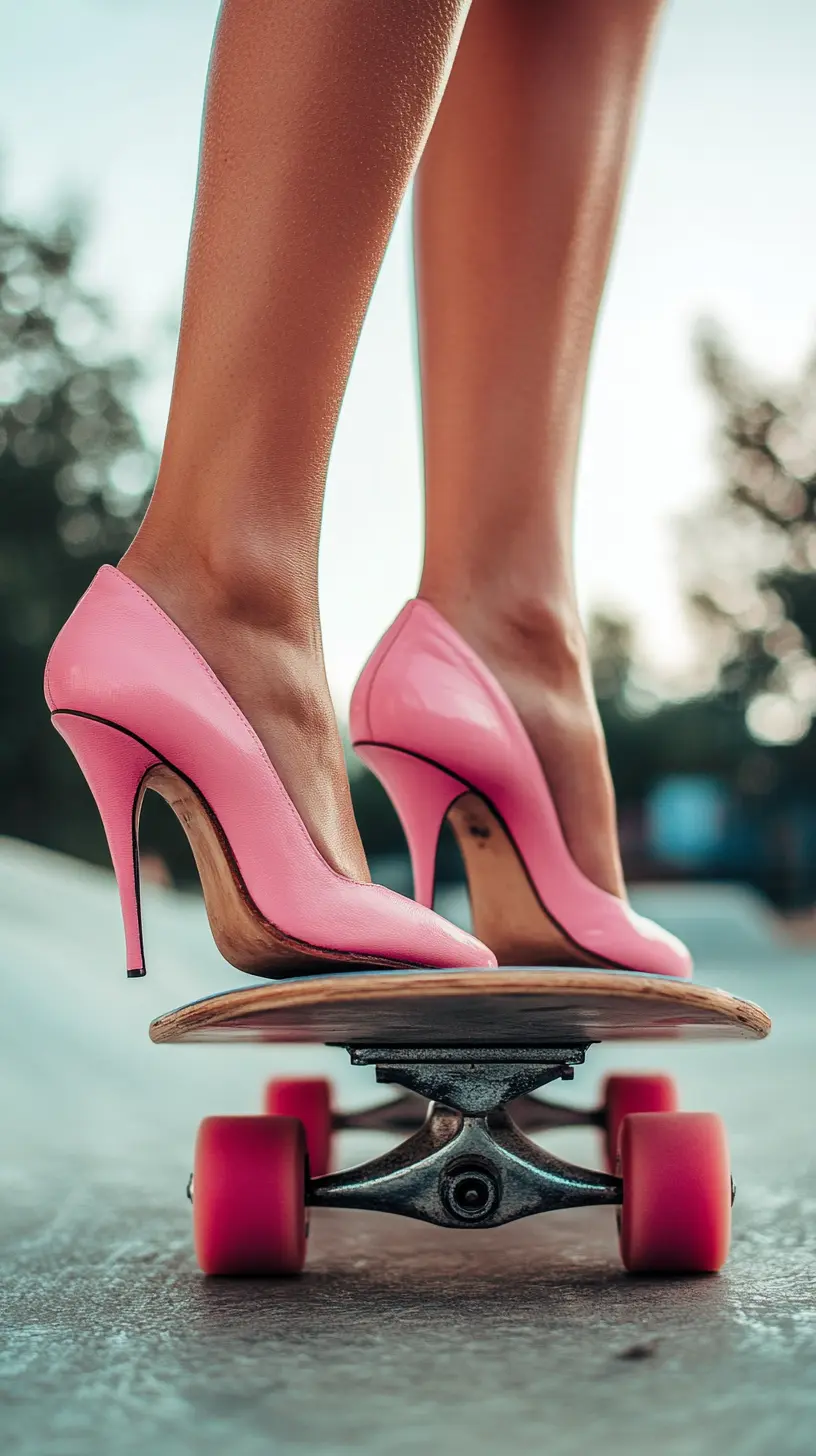 a woman wearing pink high heels