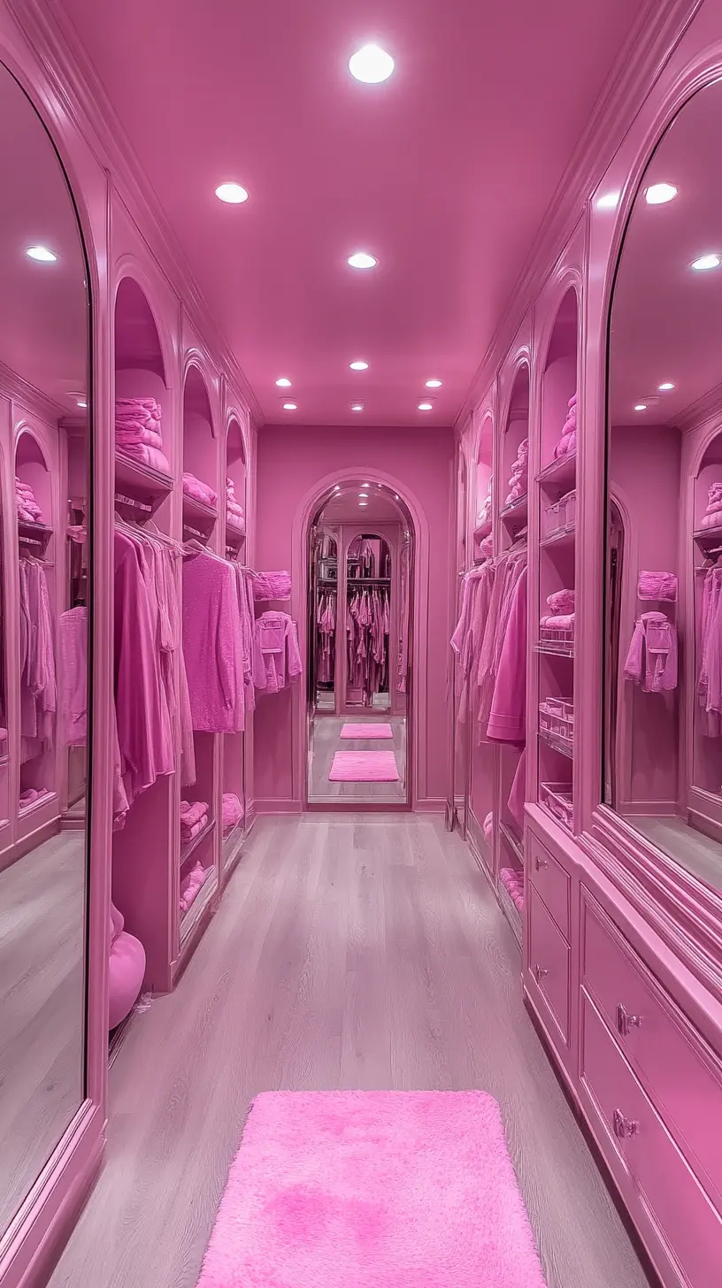 Pink themed walk-in closet 