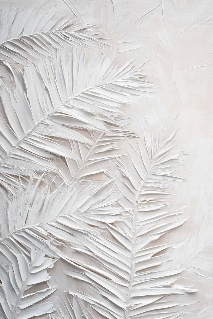 A white oil painting of palm leaves